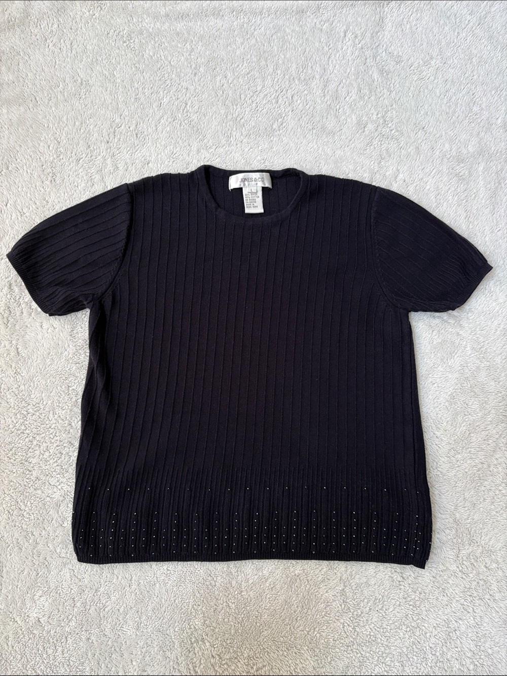 Jones New York Black Ribbed Short Sleeve Knit Top